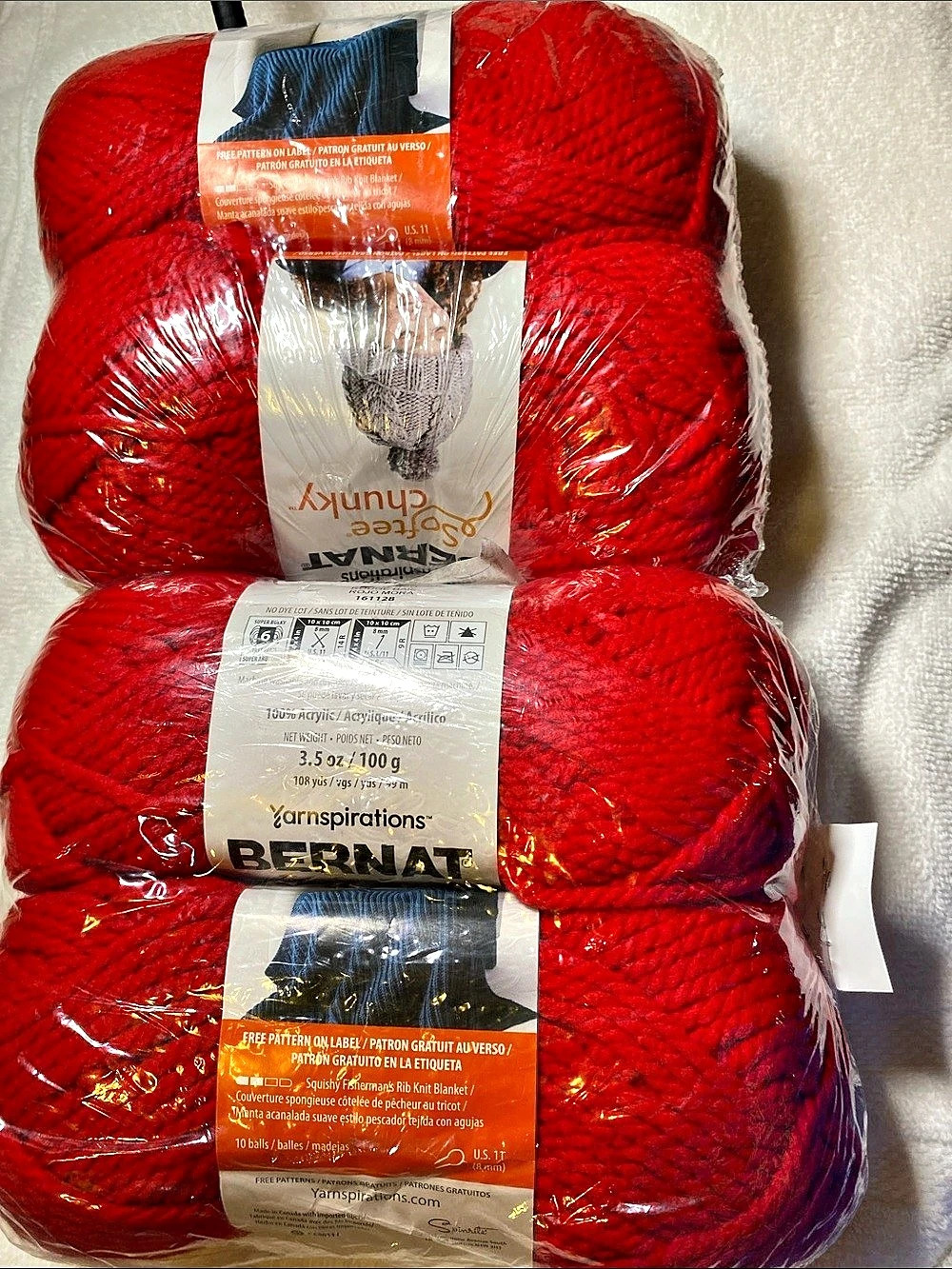Bernat Softie Chunky Red Acrylic Yarn 4 each